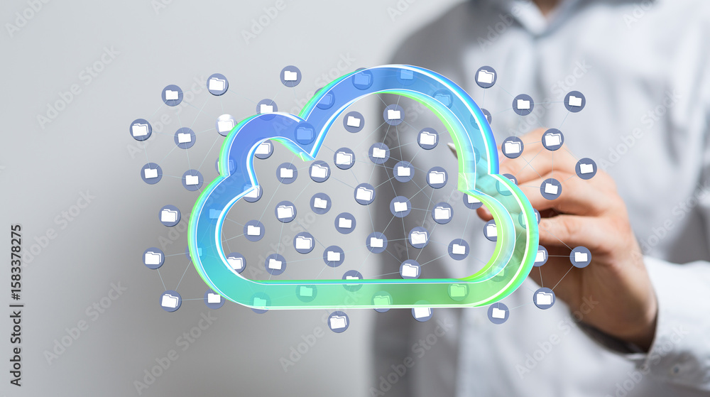 Poster secure cloud storage, data backup, network protection, and file sharing solutions.