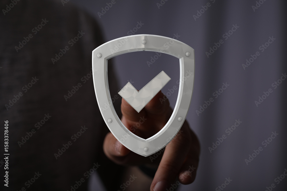 Poster image of a hand interacting with a digital shield icon, representing data security and protection.