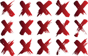 Obraz premium Collection of fifteen red brush stroke x marks isolated on transparent background for design elements