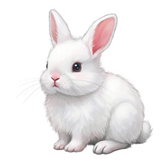Obraz premium Cute White Bunny Rabbit Sitting on Transparent Background in Studio