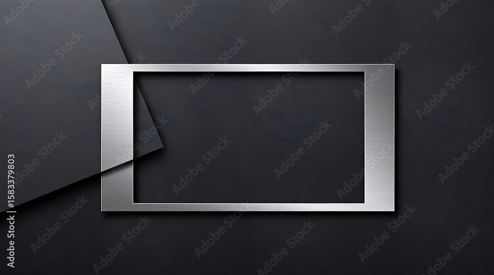 Poster a silver metallic frame is placed on a dark gray surface, creating a modern and minimalist backgroun
