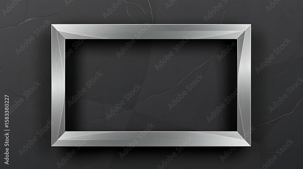 Poster a silver frame is placed on a cracked black background, creating a simple and elegant design templat
