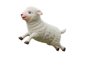 Isolated Leaping Cartoon Sheep with Fluffy Wool