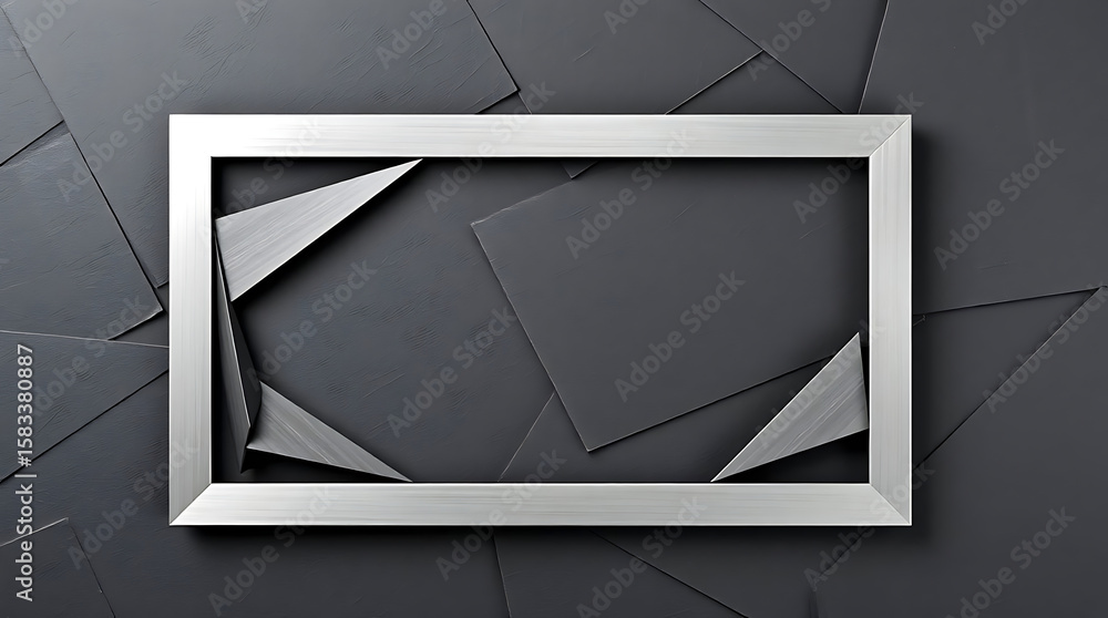 Poster a silver frame with folded paper triangles creates an abstract and modern textured background