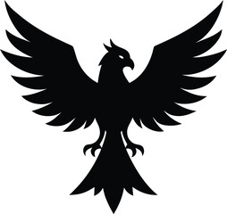 Obraz premium Black tribal vector silhouette illustration of an eagle with outstretched wings, symbolizing freedom and flight
