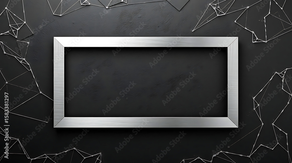 Poster a silver frame on a dark background with geometric network lines creates a modern texture