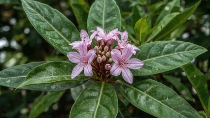Obraz premium The pinkish purple flowers of Lagerstroemia floribunda, a tropical plant from Southeast Asia, gradually fade to white.