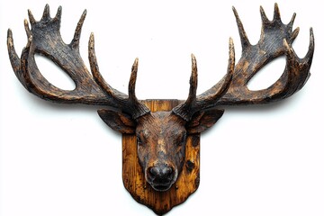 A striking representation of a deer head mount with impressive antlers, displayed against a clean background, perfect for rustic or wildlife-themed decor.