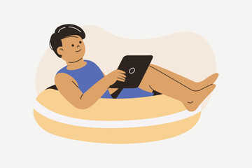 Digital Nomad Enjoying Vacation While Working Online Illustration