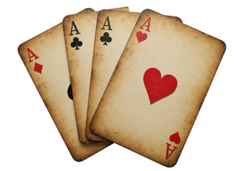 Isolated Vintage Ace Playing Cards with Weathered Texture
