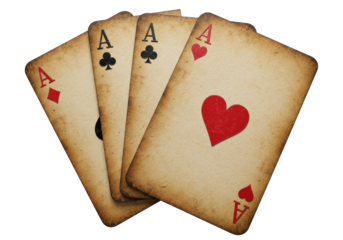 Isolated Vintage Ace Playing Cards with Weathered Texture