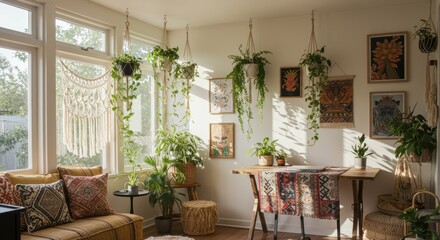 Sunny interior room with plants