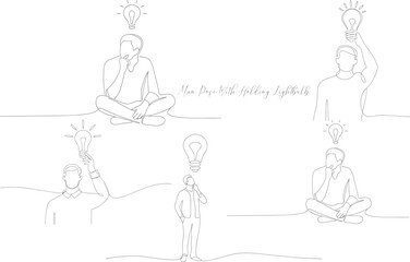 Thoughtful Man Pose With Holding Lightbulb Minimalist Brainstorming Idea Icon Concept Continuous One Line Drawing Editable Stroke