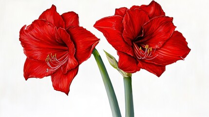 Red Amaryllis Flowers in Bloom, Nature Photography, Bright Background, Floral Art