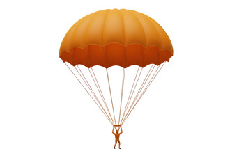 Isolated Orange Parachute with Person Descending