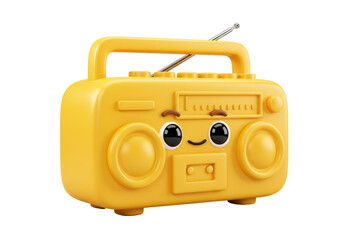 Isolated Yellow Cartoon Radio with Smiling Face