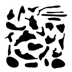 Bundle of black abstract organic shape blots isolate on white background. Moncohrome cutout elements collection for collages.