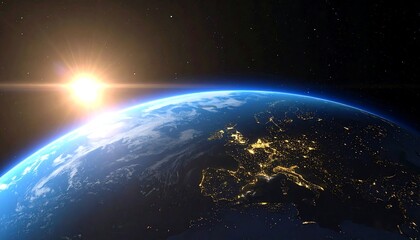 Fototapeta premium Earth seen from space, sunrise over Europe