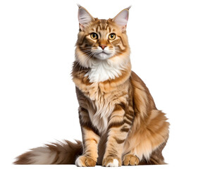 Obraz premium A majestic Maine Coon cat with striking amber eyes sits gracefully looking forward