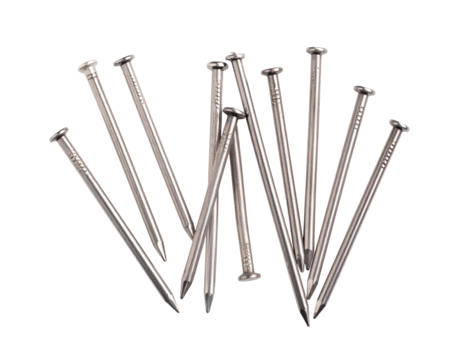 Shiny metallic nails, a fundamental element for diverse construction and carpentry work.