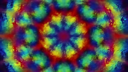 Mesmerizing Kaleidoscope Of Rainbow Colors With Symmetrical Design and Soft Watercolor Texture For Calming Background, Smooth Animation and Kaleidoscope Rotation - Powered by Adobe