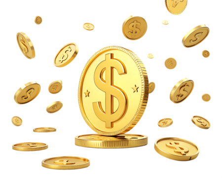 Golden coins and dollar sign symbol representing money and wealth