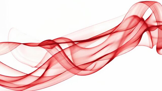 A red wave of smoke is flowing across a white background. The red color of the smoke creates a sense of energy and movement