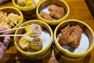 Dimsum is a typical Chinese food that is found in many Asian countries, made from chicken, fish or beef and a mixture of other ingredients.