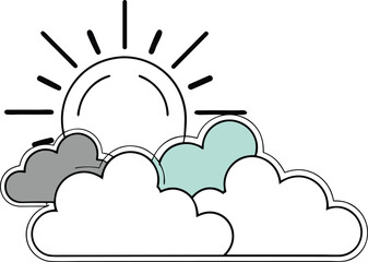 Minimalist Sun and Clouds Vector Illustration on transparent background. 