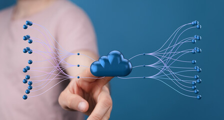 Illustrative image of a cloud computing network, showcasing data connections and global reach.