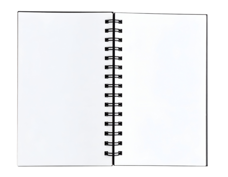 A clean, open spiral-bound notebook with blank pages awaits new ideas and creative expressions.
