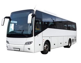 A pristine white passenger coach vehicle is positioned for efficient and comfortable group transportation.