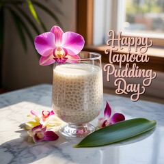 Tapioca Pudding icon on white background. Happy Tapioca Pudding Day, july 15. Calendar of july month on workplace. Cartoon vector illustration. Sweet asian food isolated icon.