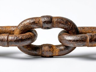 Obraz premium Closemouthed - up of a weathered metal chain , symbolizing strength and connection against a white background .