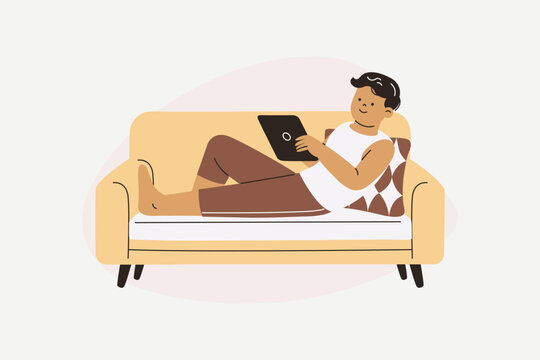 Professional Remote Worker Comfortably Using Laptop on Sofa Illustration