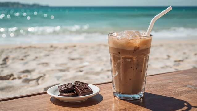 Iced coffee served by the seaside