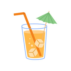 Orange juice in a glass with ice, isolated on white, vector.