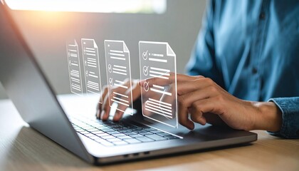 Checking digital documents on a modern laptop conveys efficiency and contemporary digital workflows using internet technologies.