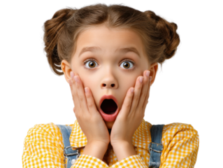 Astonished Child: Captured in a moment of utter surprise, a young girl with wide eyes and an open mouth expresses pure astonishment. A photo depicting this emotive reaction.