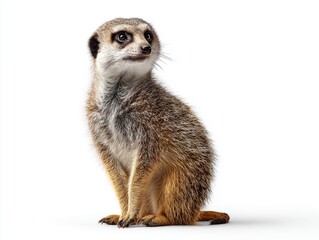 Fototapeta premium Lovely meerkat standing alert on white background , showcasing its curious and playful nature .