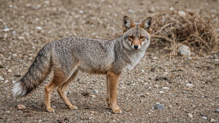 Obraz premium The gray fox (Patagonian fox), scientific name Pseudalopex griseus, in nature