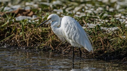 Fototapeta premium Elegant egret balancing on one leg