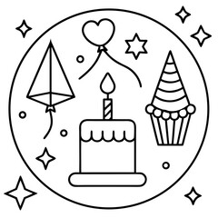 Minimalist Birthday Celebration Line Icons Vector