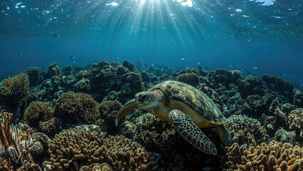 Fototapeta premium Close-up of a green sea turtle