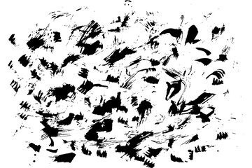 Black ink scratches grunge texture overlay isolated on white background. Distressed inky backdrop vector illustration.