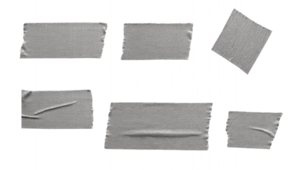 Silver adhesive duct tape piece torn. Duct tape pieces set