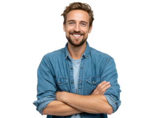 Smiling Man Embracing Joy: A charismatic man, radiating confidence and approachability, with a genuine smile that brightens the frame, perfectly portraying positivity.