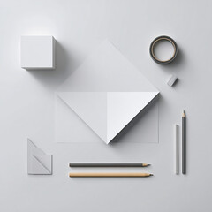 White Origami Paper Envelope Cube Tape Pencils Eraser