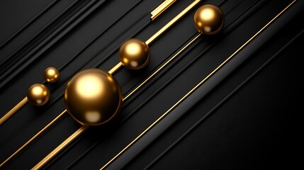 Gold spheres on black diagonal lines