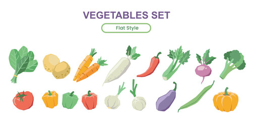 Vegetable collection set. Farm produce at farmers market. Simple flat design illustration harvest results